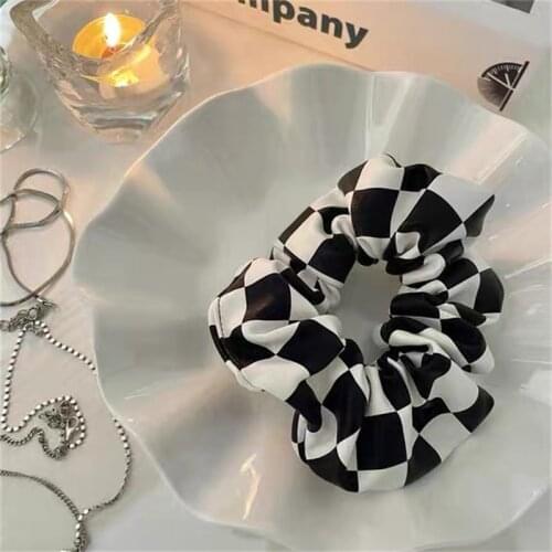 Korean Black White Plaid Ponytail Holder Large Intestine Cloth Elastic Hair Bands For Women Fashion Hair Accessories Jewelry