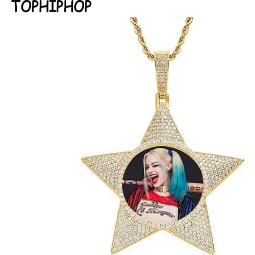 TOPHIPHOP Five-Pointed Star Memory Photo Frame Pendant Necklace Customized Photo Gold Silver Cubic Zircon Hip Hop Jewelry