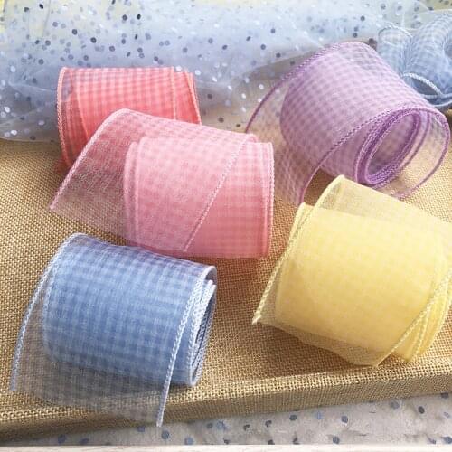 Kewgarden 6cm 60mm Plaid Hemming Voile Ribbon Handmade Tape DIY Girl Hairbow Accessories Riband Wholoesale 25 Meters