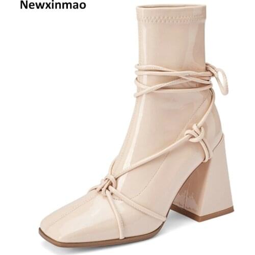 Fashion Genuine Leather Concise Womens Boots Autumn Winter Thick Heels Shoe Woman Classic Design Party Working Chelsea Boots