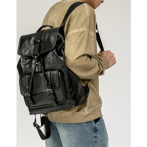 Fashion All-match Mens Backpack High-quality PU Leather Trend Student School Bags Large-capacity Casual Travel Back-pack Male