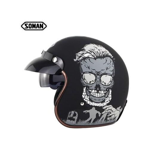 Retro Motorcycle Helmet Racing Motocross Helmet Vintage Skull Helmet Casco Moto Goggle Cycling Gears Devil Motorbike Helmet 521