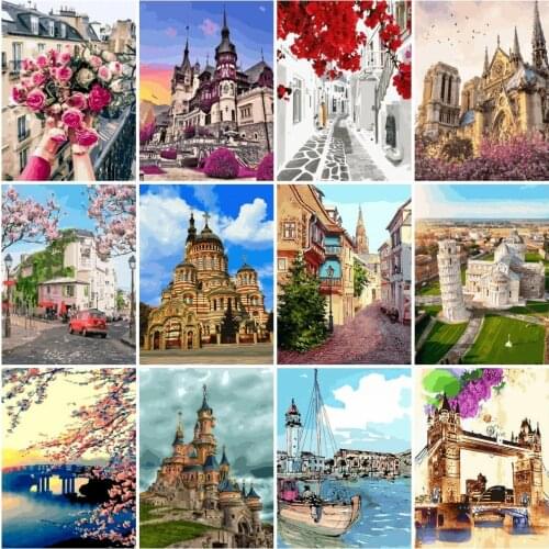 AZQSD Diy Paint By Numbers For Adults City Street Castle Hand Paind Kit Canvas Painting By Numbers Scenery Oil Painting For Home