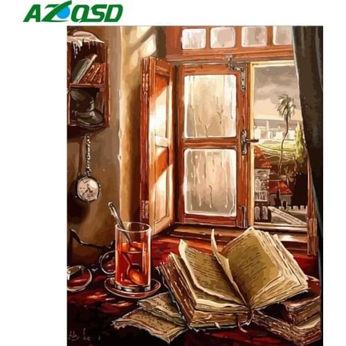 AZQSD Window Painting By Numbers Adults Book Diy Painting By Numbers Scenery HandPainted 60x75cm Framed Wall Art Home Decor