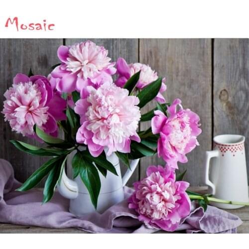 DIY 5D Full square Diamonds Embroidery Flower Diamond Painting Cross Stitch Kits Pink Peony Still Life Diamond Mosaic Home Decor