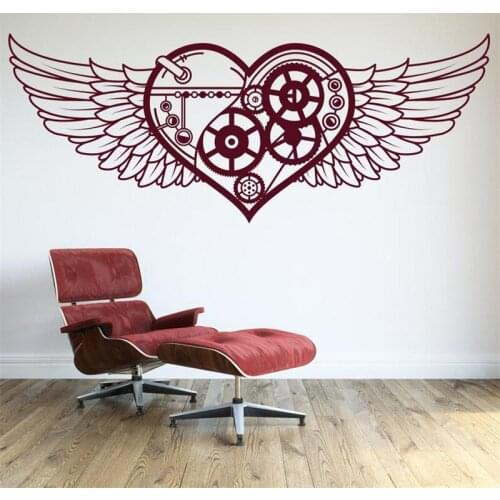 Steampunk Heart Wall Sticker for laboratory decoration Decals waterproof Wings Decal Vinyl Stencil Art Gift Bedroom decor HY1332