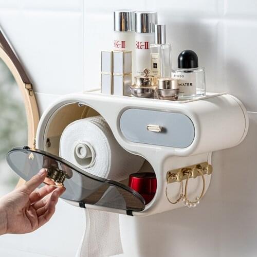 Wall Mount Toilet Roll Paper Tube Holder Shelf Storage Organizer Tissue Box Cover Multifunction Bathroom Wc Accessories Hook