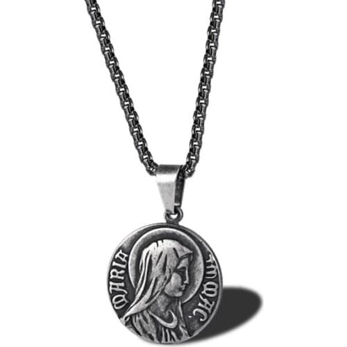 Stainless Steel Vintage Virgin Mary Pendant Necklace Christ Jesus Mama Necklaces Jewelry Gift For Him