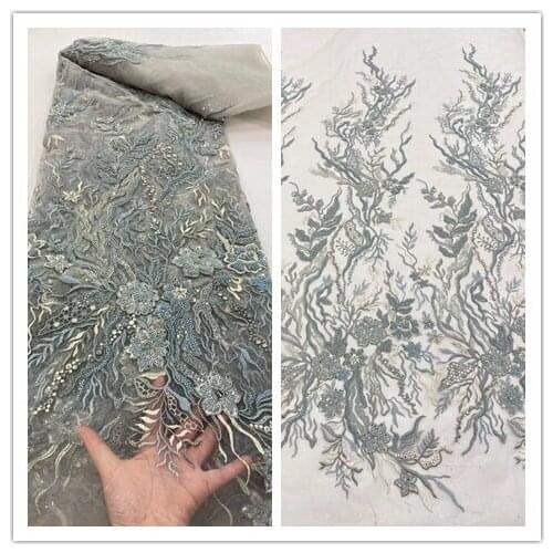 Nigerian Mesh Lace Fabrics with Beads African L-328888 Lace Fabric High Quality French Tulle Lace Fabirc