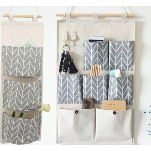 New Hot Junejour 7 Pockets Wall Hanging Storage Bags Cotton Linen Door Organizer Waterproof Pouch Bedroom Home Office Container