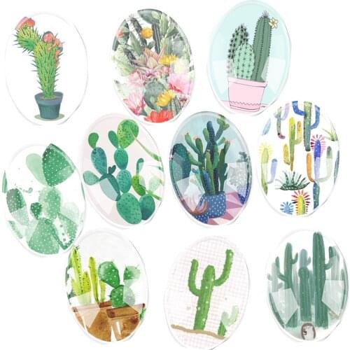New Handmade Glass Cactus 13x18mm~30x40mm Oval Flatback Cameo Cabochon Domed DIY Jewelry Charm Photo Pendant Setting