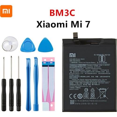 Xiao mi 100% Orginal BM3C 3070mAh Battery For Xiaomi 7 Mi 7 Mi7 BM3C High Quality Phone Replacement Batteries +Tools