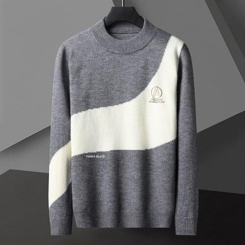 Autumn and winter new mens half-high neck pullover sweater color-blocking jacquard long-sleeved sweater trend