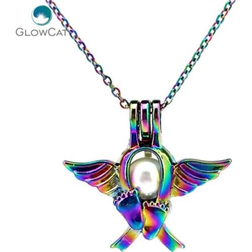 C697 COLORS lovely Angel Baby Foot Beads Cage Necklace Pendant Aroma Essential Oil Diffuser Locket Necklace