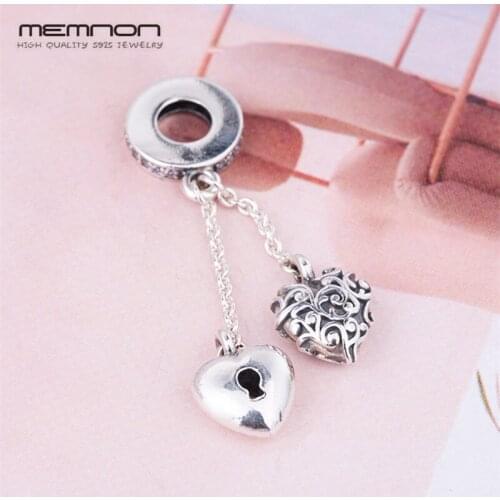 New Lock & heart Chained Hanging Charms 925 sterling silver fit charm beads Bracelets necklaces DIY pendants For Jewelry Making