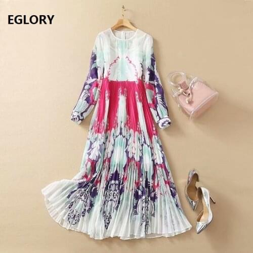 Top Quality New 2021 Spring Summer Celebrity Party Womens Dress O-Neck Bohemian Print Long Sleeve Casual Maix Dress Red Carpet