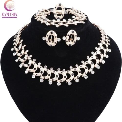 Luxury Women Wedding Jewelry Set African Beads Bracelet Ring Necklace Earring Gold Color Jewelry Set For Women Bridal