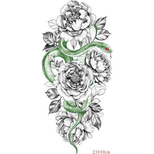 Tattoo sticker green snake red eyes flower hanna New Waterproof Temporary animal rose element flash tatto for Girl Women Men