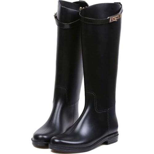 Fashion rain shoes womens high tube spring and summer anti slip rain boots womens adult waterproof shoes womens long tube fla