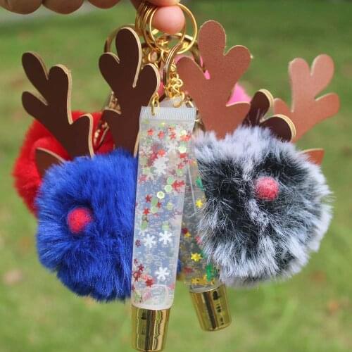 Moisturizer Lip Plumper Long Lasting Lipgloss Elk Pompom Lipstick Keychain Christmas Gift Lip Gloss Base Clear Lipgloss Korean