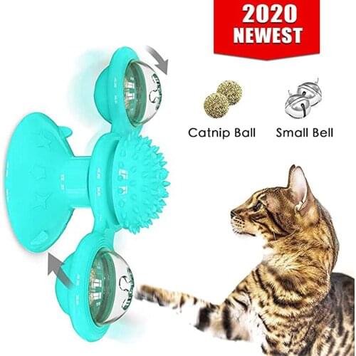 Windmill Cat Toys Kitten Rotating Massage Scratching Hair Brush Catnip Ball Small Bells Interactive Smart Pet Training Turntable
