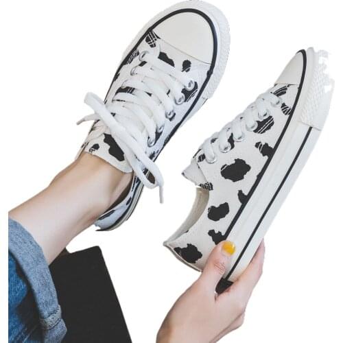 Women flats painting canvas Sneakers Low High Lace Up Flat Heel Girl Canvas Shoes Students Animal Character Students White Shoes