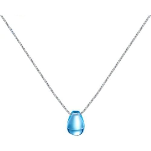 KOFSAC New Simple Blue Crystal Droplet Pendant Necklace 925 Pure Silver Chain Necklaces For Women Valentines Day Jewelry Gifts