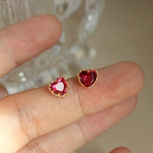1 Pair Alloy Red Heart Ear Studs Women Girls Earrings Gifts Luxury Temperament Wedding Party Jewelry