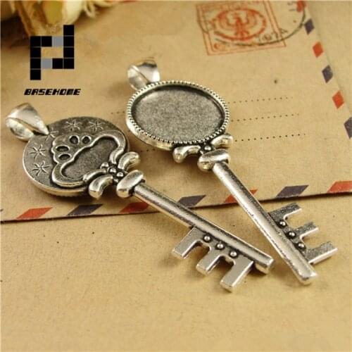 10pcs/lot 18mm Key Pendant Settings Cabochon Base Bezel Trays Blank Fit 18mm Round Glass Cabochons DIY Pendant Necklace Findings