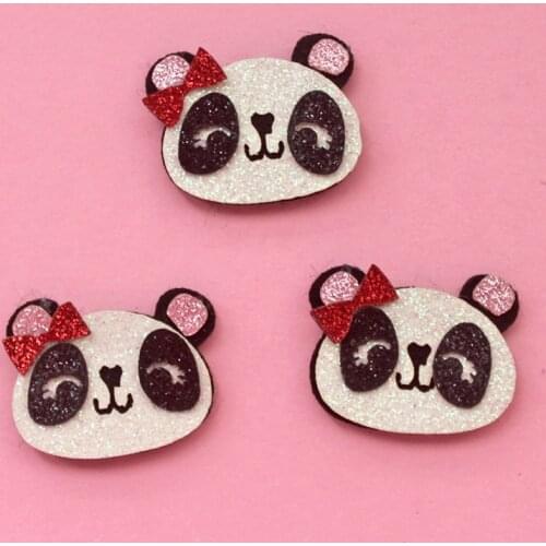 20pcs Glitter Panda With Red Bow Felts for DIY Baby Girl Accessories Kawaii Animal Hair Clips Kids Headwear Patches