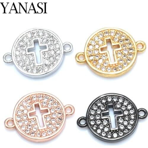 4 Colors Gold Round Cross Connectors Charms Accessories For Women Men Bracelets Necklace Making Christian Jewelry Findings