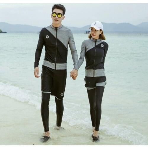 4pcs/set Womens Mens Long Sleeve Padded Zip Up Rash Guard Shirt & Leggins UV Protection Surfing Two-piece Swimsuit Bathing Suit