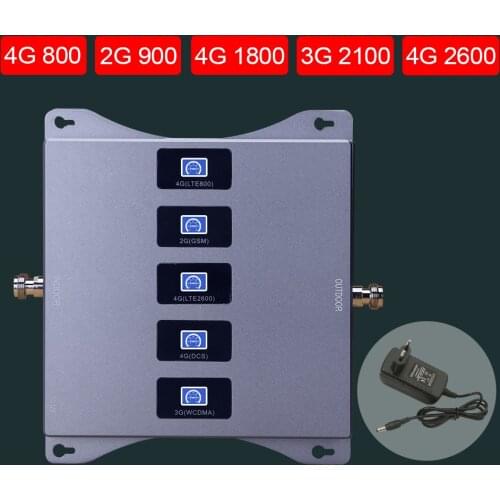5 BANDS Signal Booster Cellular Amplifier Repeater GSM 2g 3g 4g LTE 800 900 1800 2100 2600 MHz B20 B8 B3 B1 B7 Europe Country