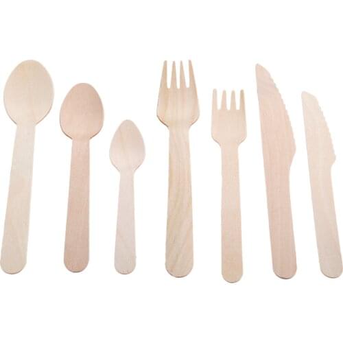 50pcs/150pcs Disposable Wooden Cutlery Forks/Spoons/Cutters Knives Party Supplies Kitchen Utensils Dessert Tableware 11cm/14cm