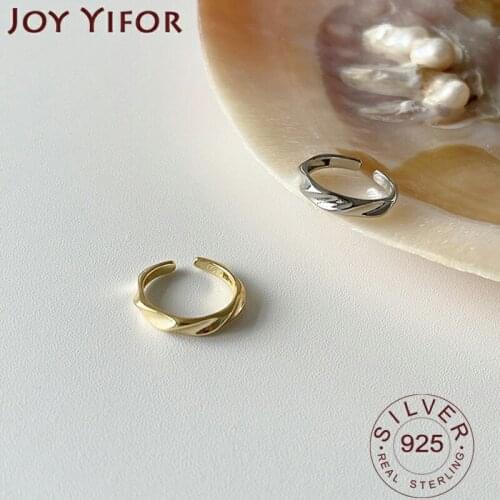 925 Sterling Silver Rings For Strip Pattern Gold Color Distressed Opening Handmade Simple Design INS Trendy Fine Jewelry