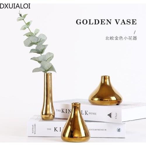American style flower vase creative golden ceramic vase floral home living room decoration flower ornaments Home Decoration