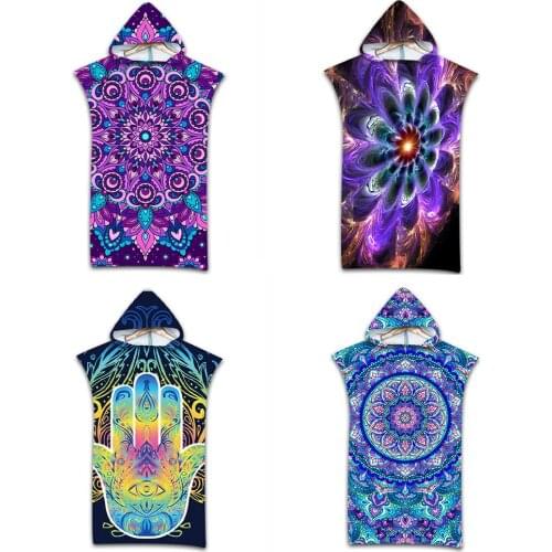 Customizable Adult Kids Clan Style Printed Bath Beach Towel With Hood Microfiber Bathrobe Swimming Surf Quick Dry Cloak