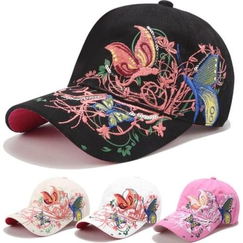 Embroidered Baseball Cap Butterfly Flowers Sequins Branch hat women men Woolen hat sun hat outdoor sports leisure caps