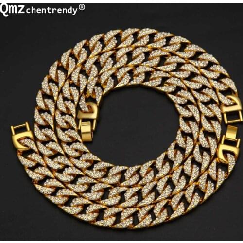 Hip Hop Mes Bling Iced Out AAA Rhinestone Necklace Imitation Gemstone Miami Cuban Chain Necklace Bracelet Curb Jewelry Set