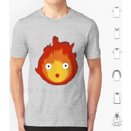Calcifer - Version 2 T Shirt 6xl Cotton Cool Tee Calcifer Miyazaki Ghibli Studio Ghibli Hayao Miyazaki Hayao Howl Howls Moving
