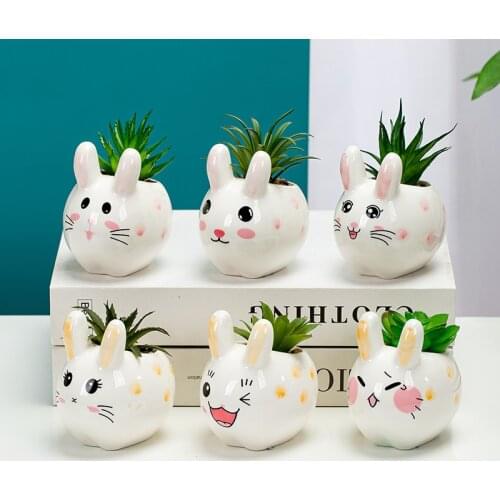 Pot Creative Cartoon Animal Ceramic Succulent Flowerpot Simple Fashion Gardening Cute Rabbit Combination Mini Potted Flower Pot