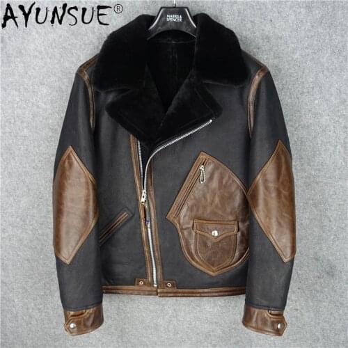 AYUNSUE Genuine Jacket Men Cowhide Clothes Male Winter Mens Clothing 100% Wool Coat Motorcycle Jackets Chaqueta Hombre LXR522