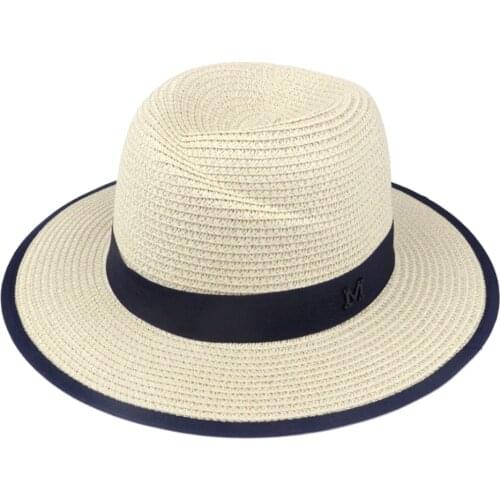 LNPBD 2017 hot New Elegant Black Jazz Hats For Women White Sun Hat Men Formal Blue Summer Beach Cap Letter M Fedora Straw Hat