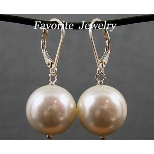 Favorite Pearl Earrings AAA 14mm White Color Mother-Of-Pearl Dangle Earrings Classic Wedding Birthday Party Women Gift Jewelry