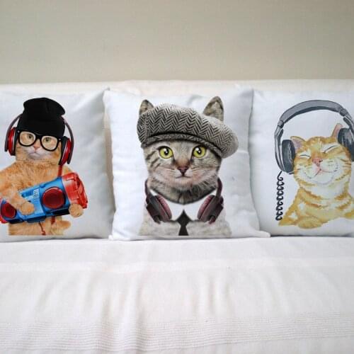 Cute Pet Music Cat Decorative Animal Cushion Cover Sofa Fashion Cartoon Home Couch Pillows Case Living Room Decoration 45*45