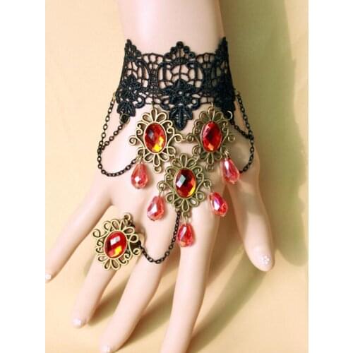Fancy Design Red Crystals Layered Women`s Fashion Lace Bracelet