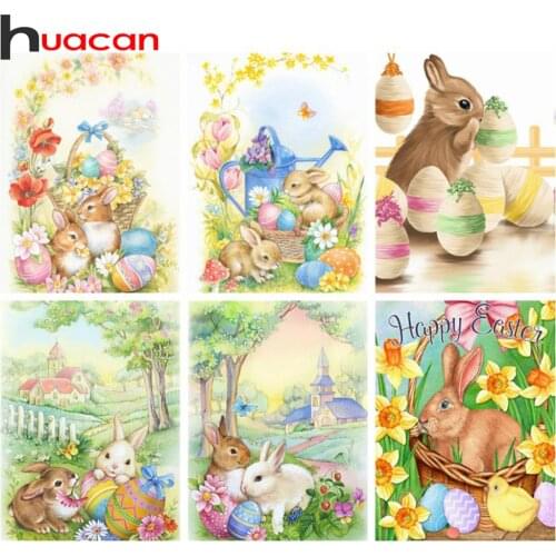 Huacan Full Drill Diamond Painting Kits Rabbit Mosaic Animal Easter Egg Embroidery Diamond Art Home Decor