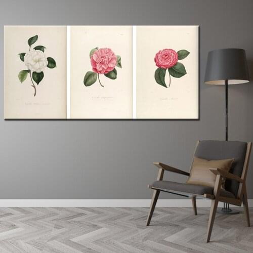 Nordic Simple Camellia Flower 3 Pieces Decorative Painting Modular Picture Wall Art Canvas Painting Living Room Free shipping