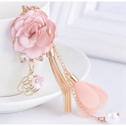 New Rose Flowers Keychain Crystal Key Chain Bow Chain Tassel Key Ring Women Bag Car Pendant Jewelry Gifts Trinket 2020