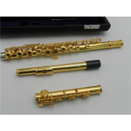 New Flute Intermediate Gold Plated Flute Professional Engraved Floral Mouthpiece Designs C Key Flutes 17 Holes Open Holes
